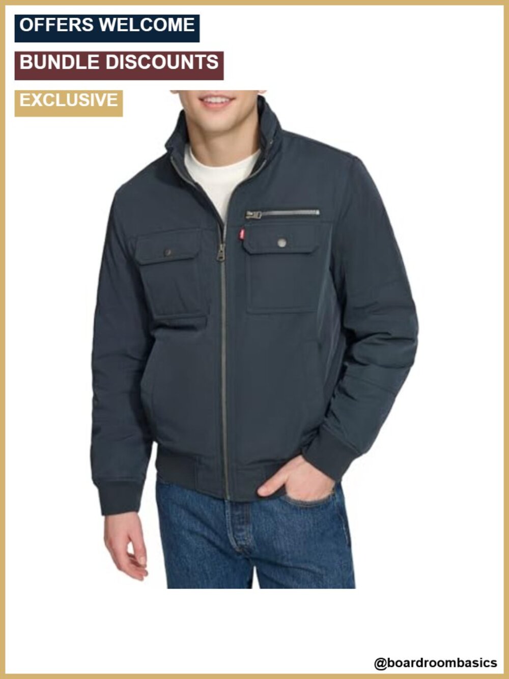 Men's Polyester Stand Collar Utility Bomber Jacket with Pockets